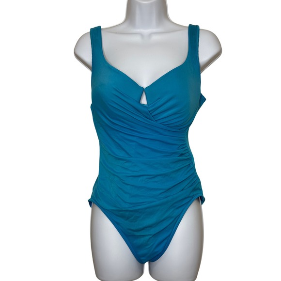 Miraclesuit Other - Miraclesuit Sanibel One Piece Swimsuit Women 12 Turquoise Blue Ruched 68866